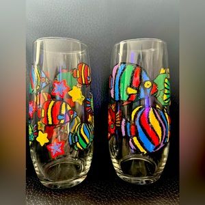 Vintage Set of 2 Libbey Fish Drinking Glasses